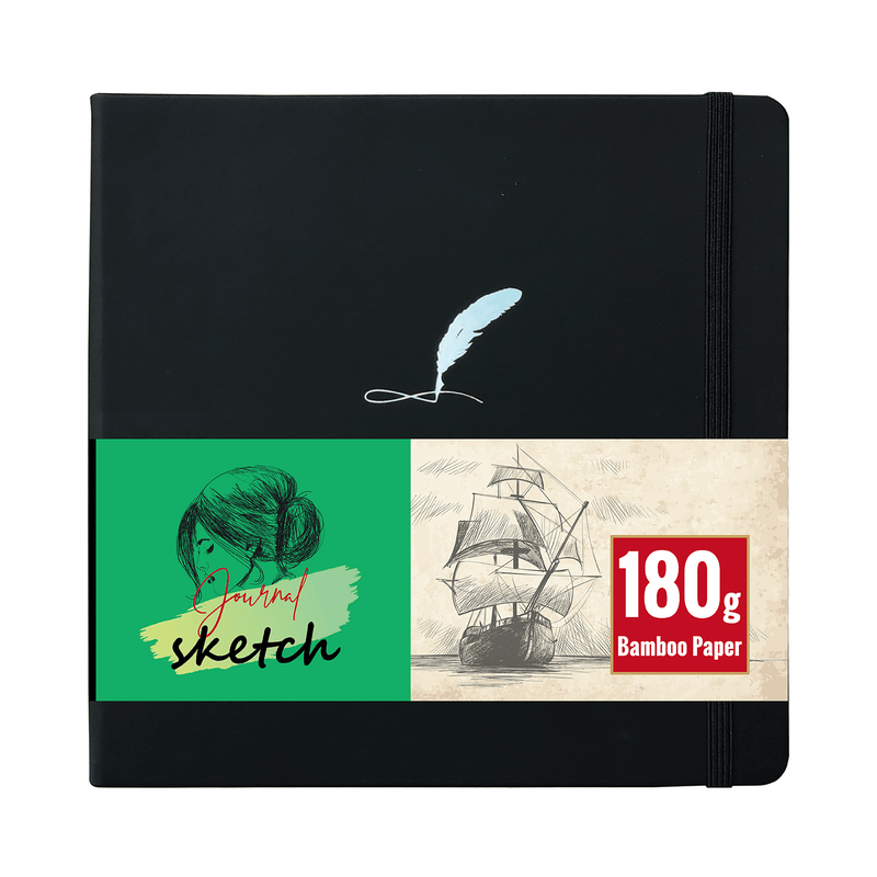 8X8 Square Hardcover SKetchbook Journal 180GSM Bamboo PAPER 128 Pages - Black-zoom-