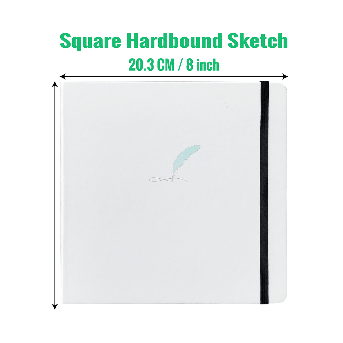 8X8 Square Hardcover SKetchbook Journal 180GSM Bamboo PAPER 128 Pages - White - bukenotebook