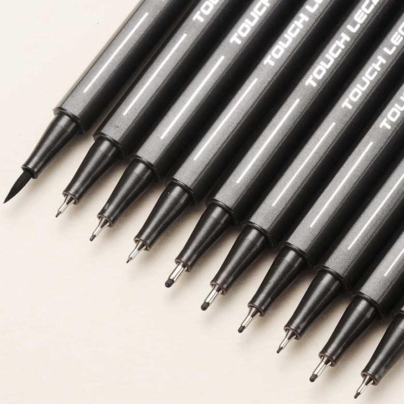 BUKE 10Pcs/set Pigment Liner Micron Ink Marker Pen 0.05 0.1 0.2 0.3 0.4 0.5 Brush Tip Black Fineliner Sketching Manga Drawing Pen - bukenotebook