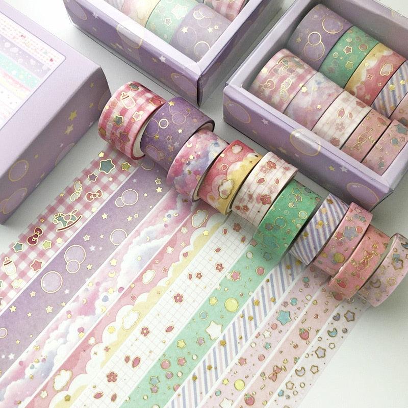 BUKE 10 pcs/set Kawaii Pink world gold Decorative Adhesive Tape Masking Washi Tape Diy Scrapbooking Sticker Label Japanese Stationery - bukenotebook