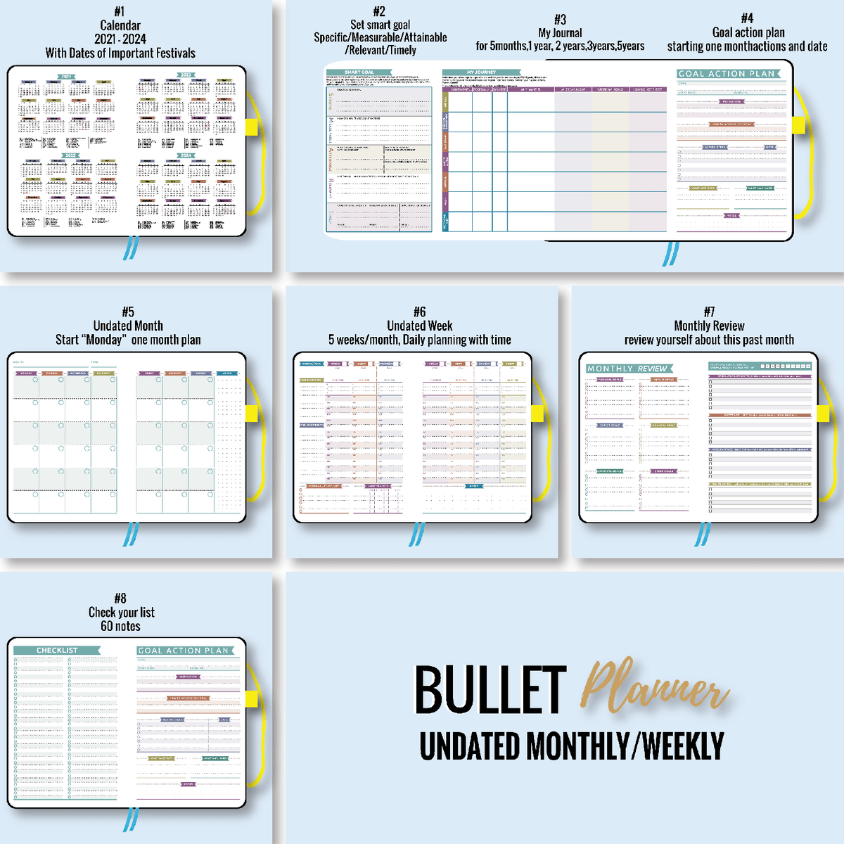 Agenda 2023 Daily Planner Life Goal Setting Undated Weekly Monthly Year Calendar Organizer Notebook - Fitness Yoga Habit - bukenotebook