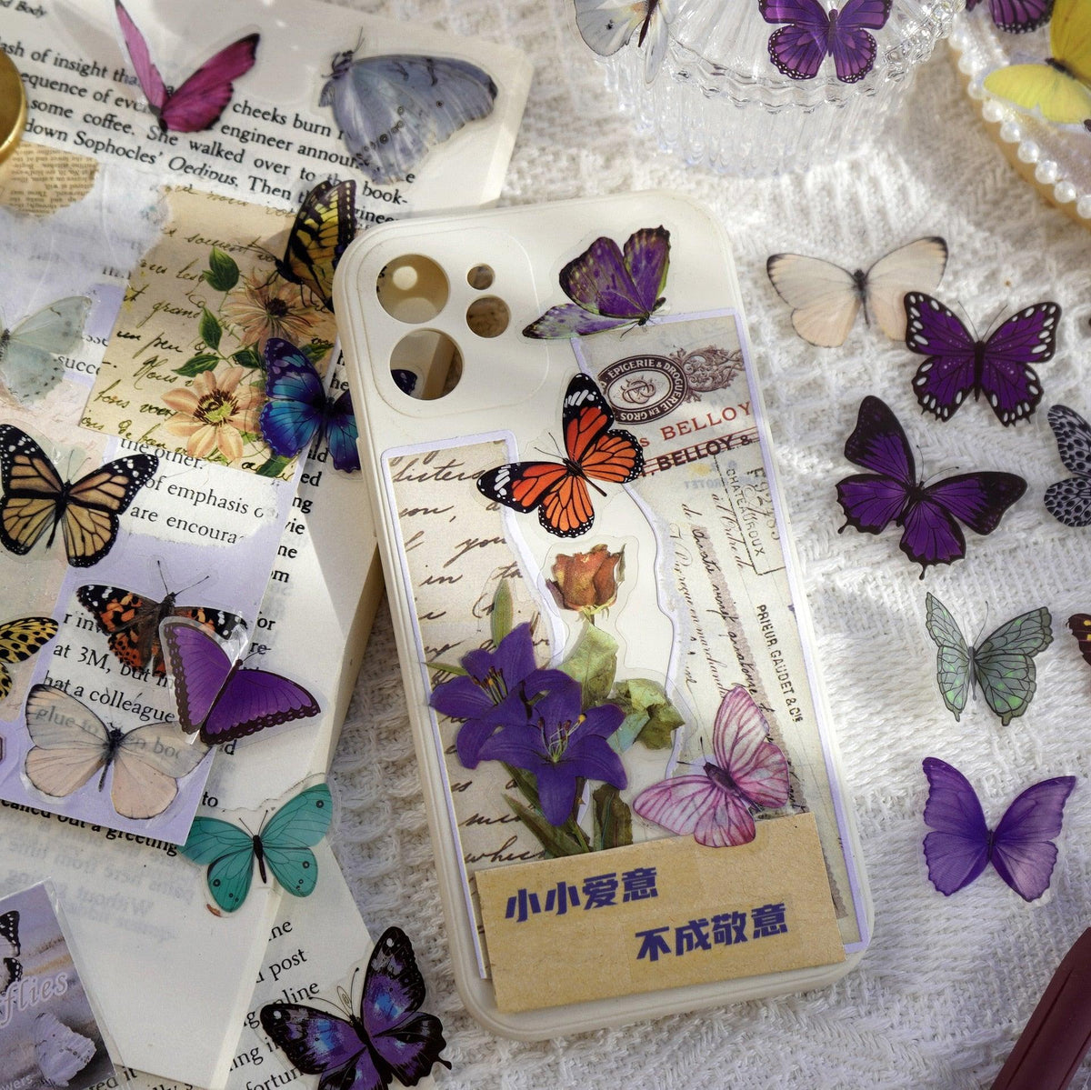 BUKE 40 Pcs Elegant Butterfly Stickers PET Transparent Decorative Decals For Phone Laptop Waterbottle Planner Diary Journal Scrapbook - bukenotebook