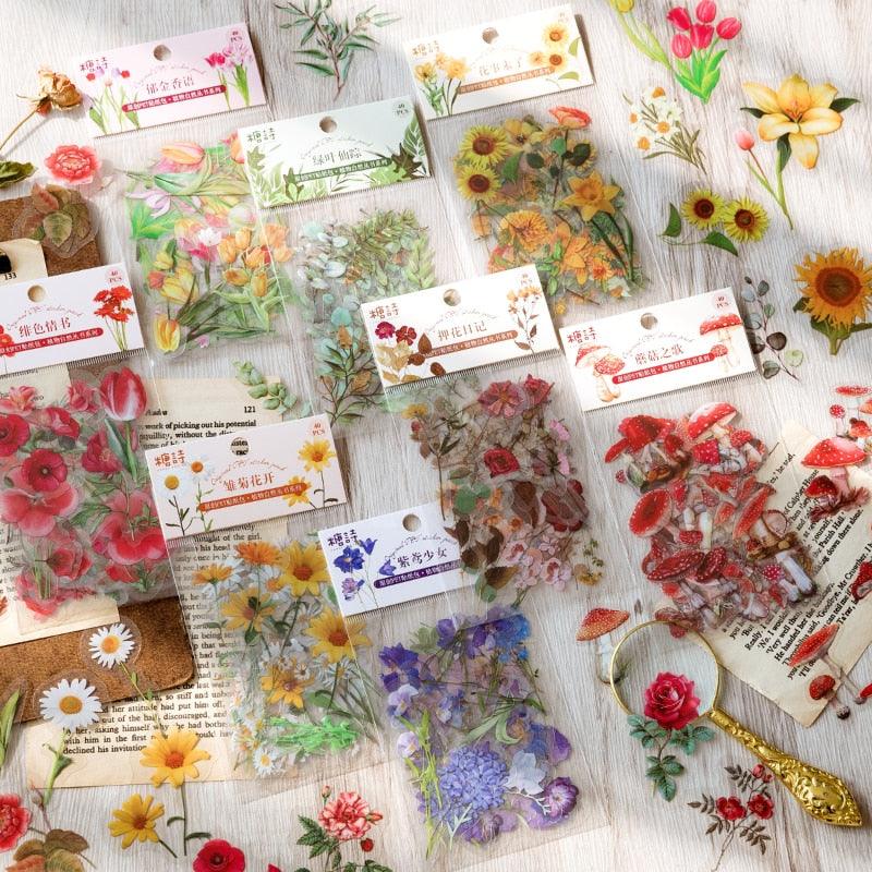 BUKE 40 pcs/bag Plant Nature Flower Decorative PVC Sticker - bukenotebook