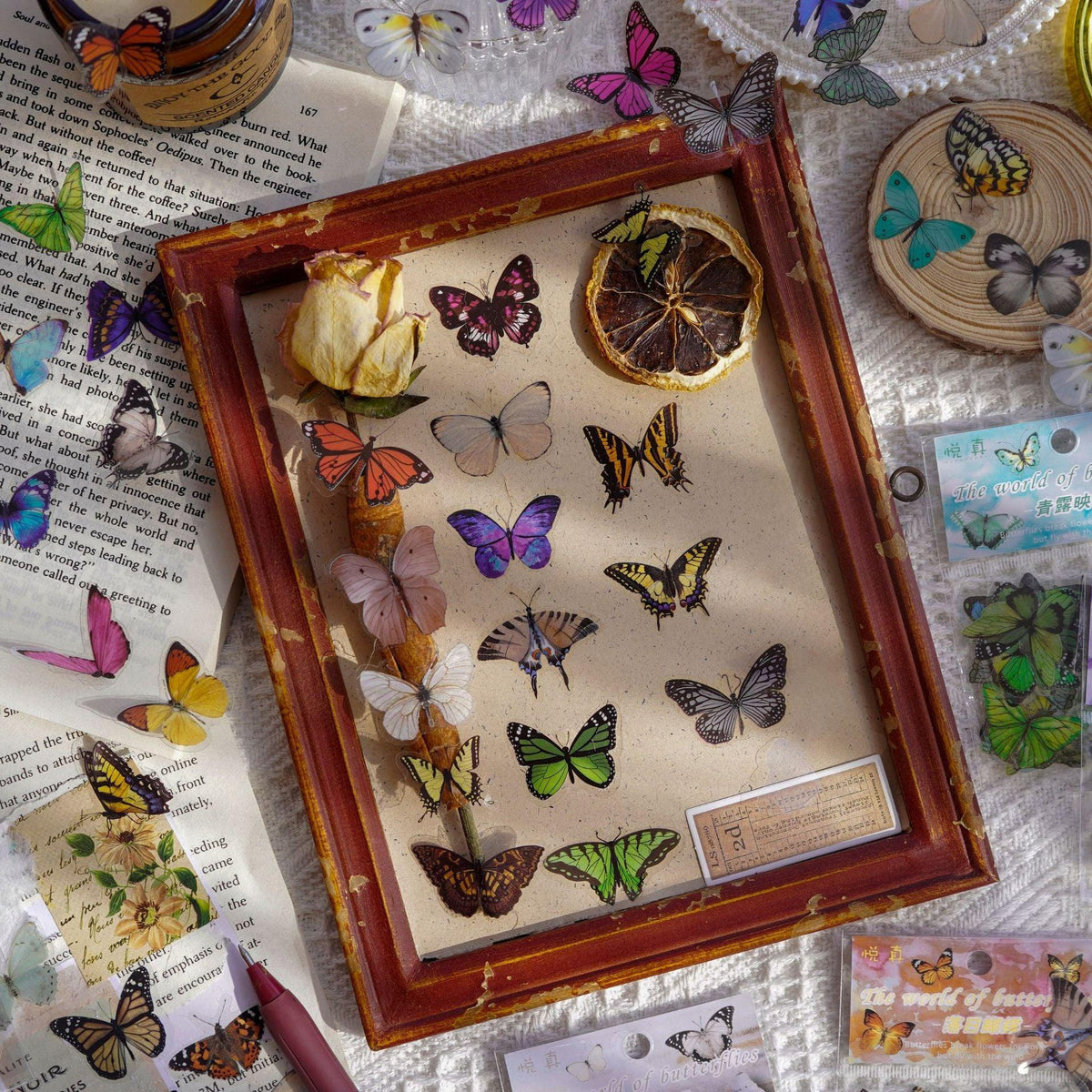 BUKE 40 Pcs Elegant Butterfly Stickers PET Transparent Decorative Decals For Phone Laptop Waterbottle Planner Diary Journal Scrapbook - bukenotebook