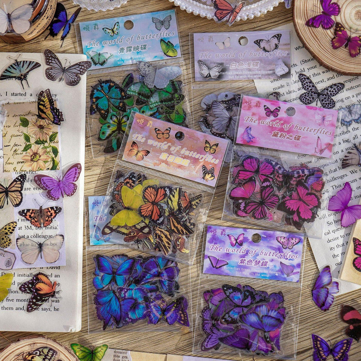 BUKE 40 Pcs Elegant Butterfly Stickers PET Transparent Decorative Decals For Phone Laptop Waterbottle Planner Diary Journal Scrapbook - bukenotebook