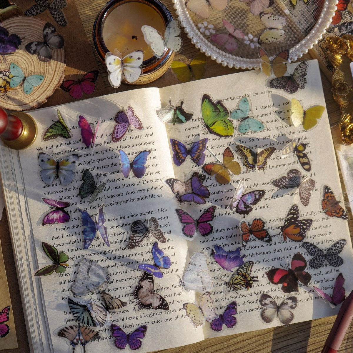 BUKE 40 Pcs Elegant Butterfly Stickers PET Transparent Decorative Decals For Phone Laptop Waterbottle Planner Diary Journal Scrapbook - bukenotebook