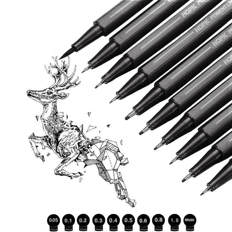 BUKE 10Pcs/set Pigment Liner Micron Ink Marker Pen 0.05 0.1 0.2 0.3 0.4 0.5 Brush Tip Black Fineliner Sketching Manga Drawing Pen - bukenotebook