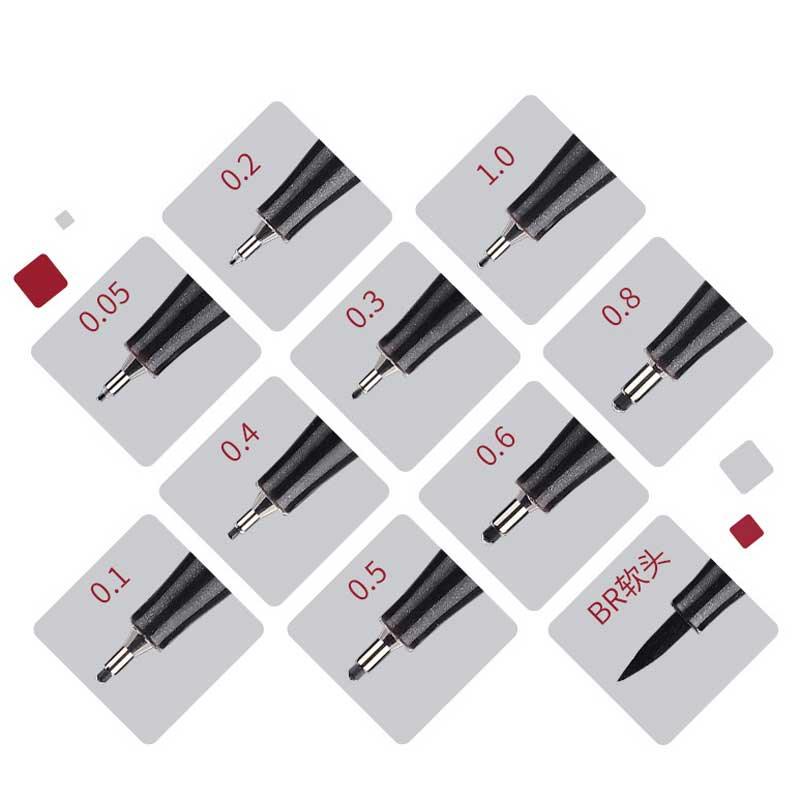 BUKE 10Pcs/set Pigment Liner Micron Ink Marker Pen 0.05 0.1 0.2 0.3 0.4 0.5 Brush Tip Black Fineliner Sketching Manga Drawing Pen - bukenotebook