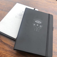 A5 Black Paper Mystical Bottle Bullet Dotted Journal Dot Grid Notebook - bukenotebook