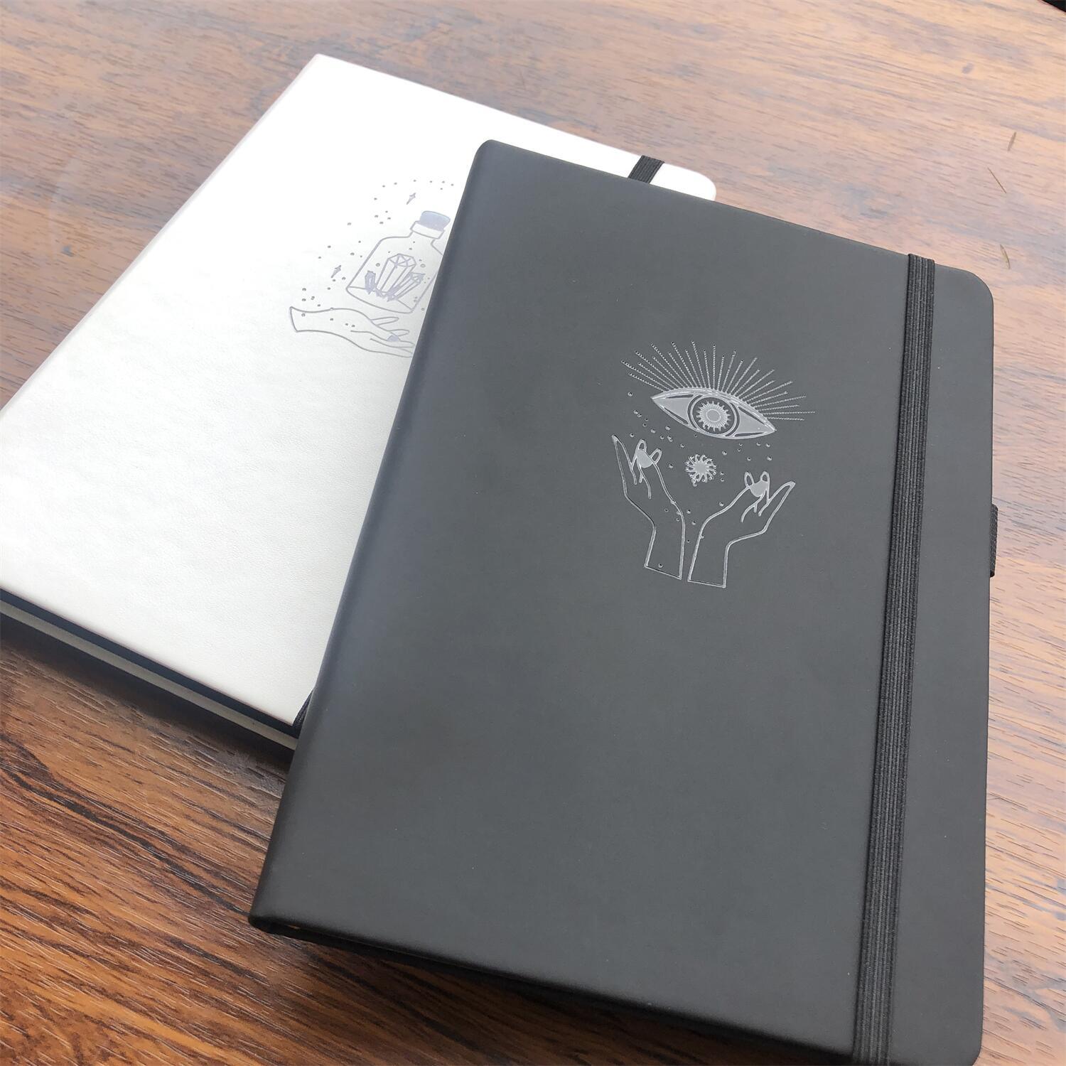 A5 Black Paper Mystical Bottle Bullet Dotted Journal Dot Grid Notebook - bukenotebook