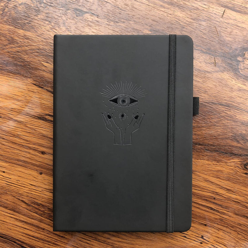 Carnet de notes à grille de points en papier noir A5 avec œil mystique-zoom-