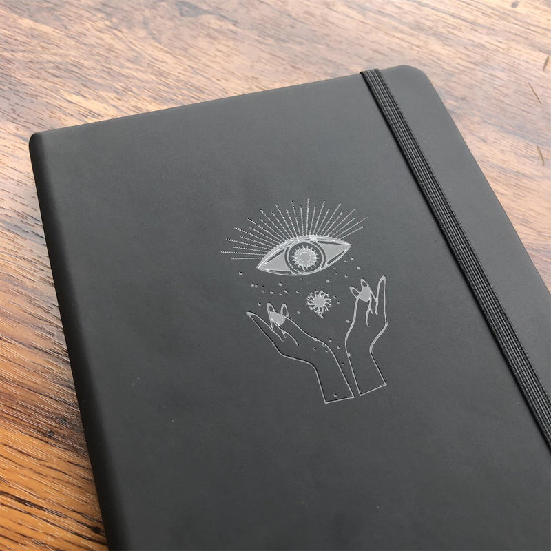 Carnet de notes à grille de points en papier noir A5 avec œil mystique-zoom-