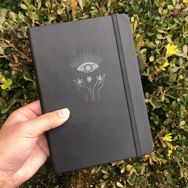 Carnet de notes à grille de points en papier noir A5 avec œil mystique-zoom-