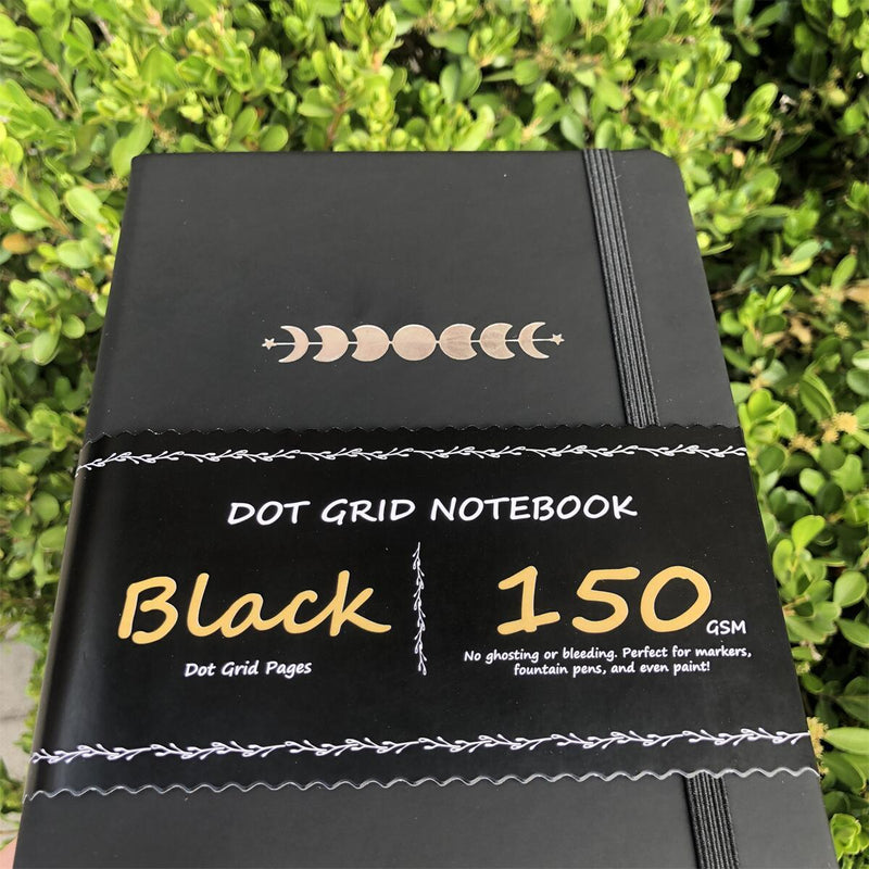 A5 Black Paper Bullet Journal Dot Grid Notebook - moon's eclipse-zoom-