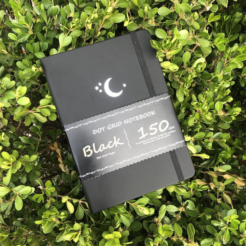 Carnet de notes A5 en papier noir Bullet Journal à grille de points - Étoiles de lune-zoom-