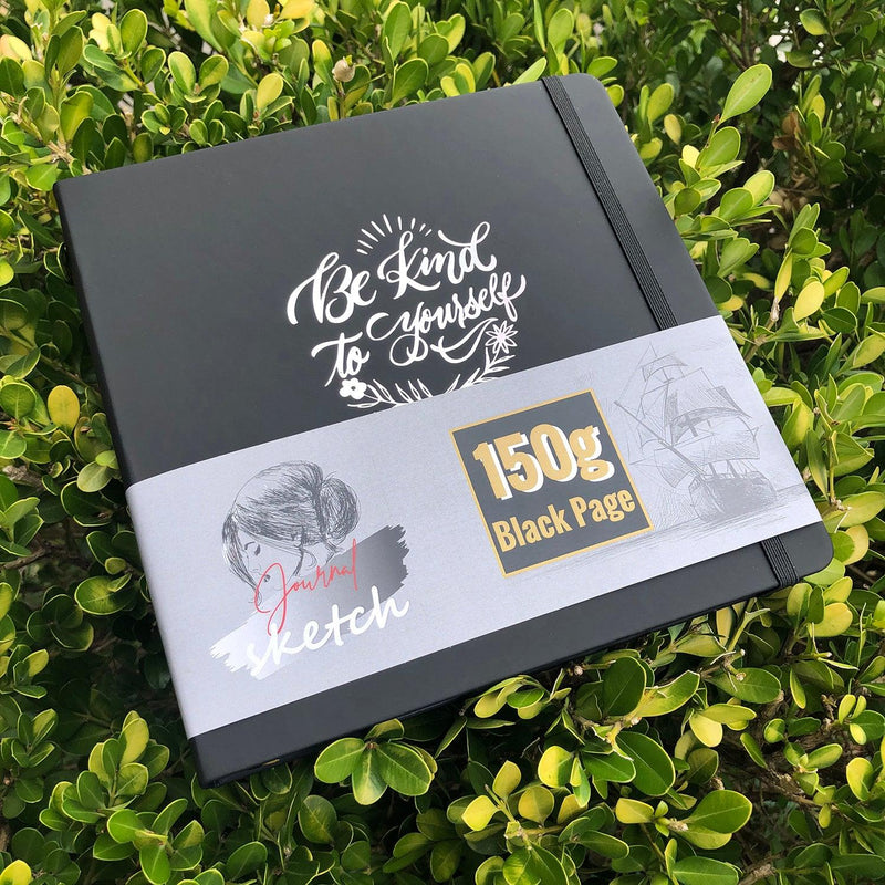 8 x 8 Inch Hardcover Sketch Journal – 150GSM Black Paper 160 Pages - Black-zoom-