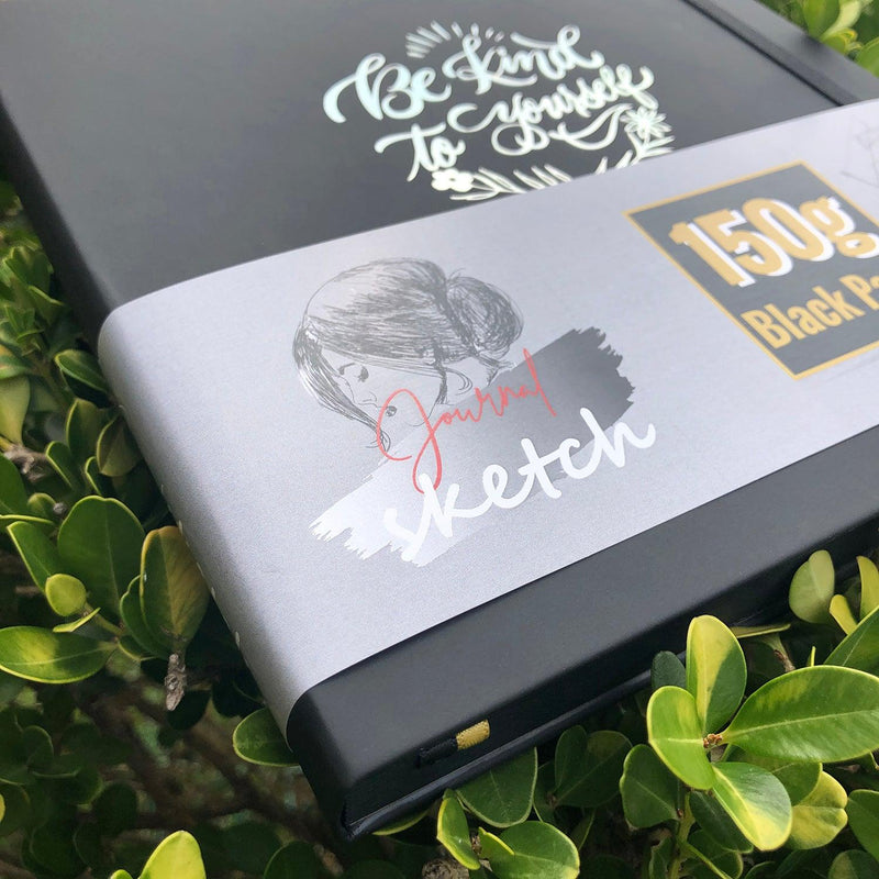 8 x 8 Inch Hardcover Sketch Journal – 150GSM Black Paper 160 Pages - Black-zoom-
