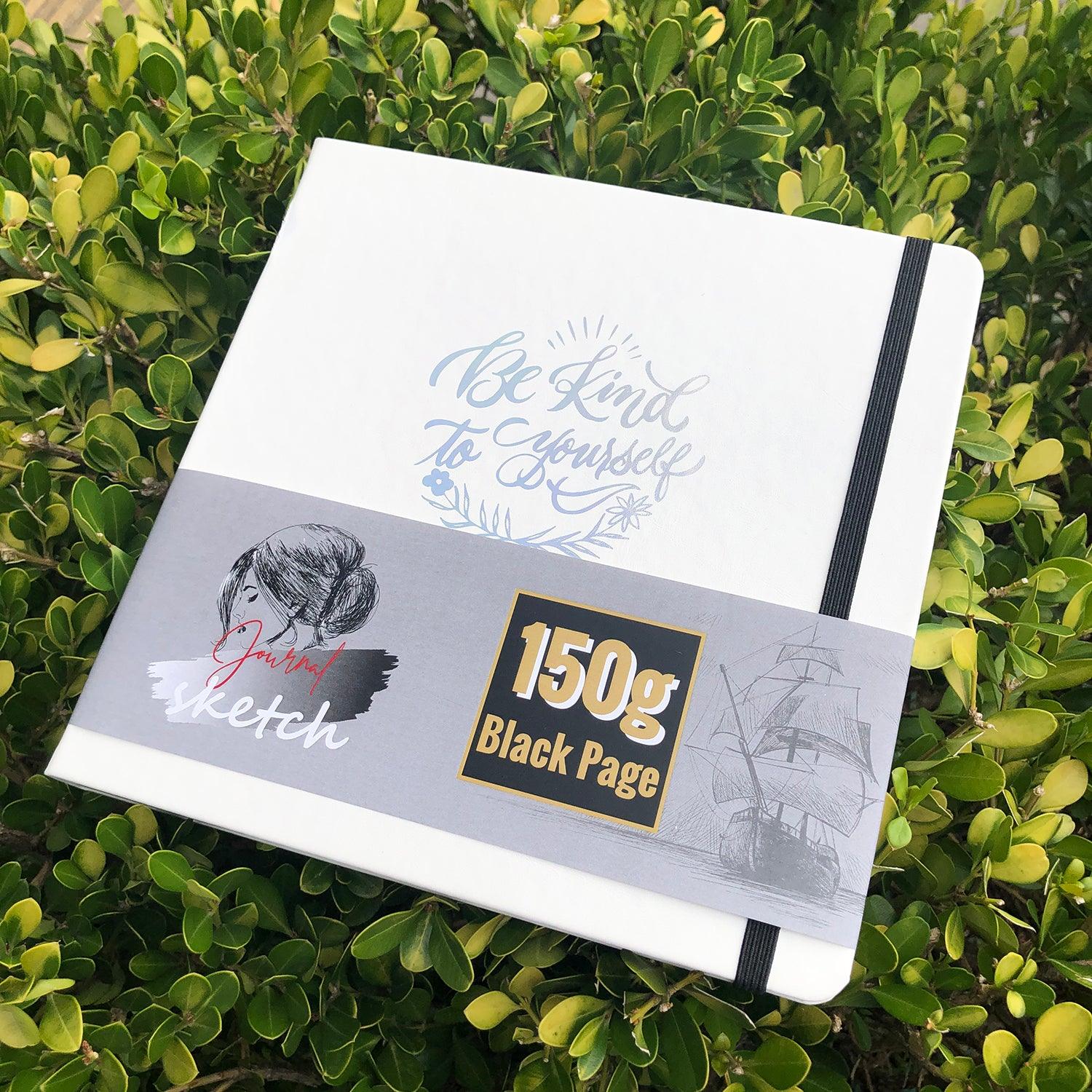8 x 8 Inch Hardcover Sketch Journal – 150GSM Black Paper 160 Pages - Black - bukenotebook