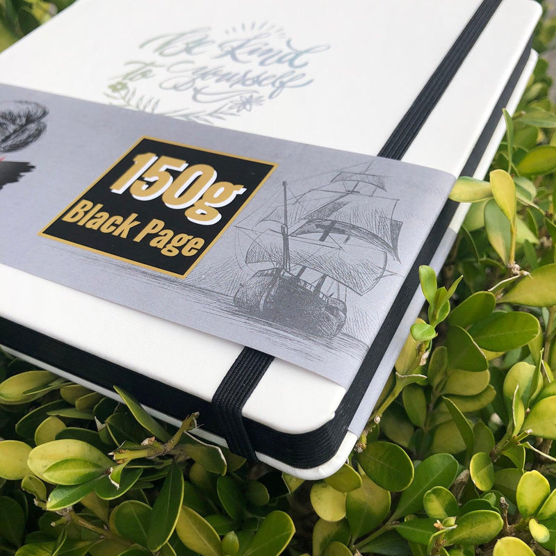 8 x 8 Inch Hardcover Sketch Journal – 150GSM Black Paper 160 Pages - Black-zoom-