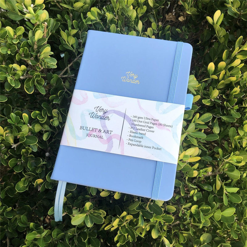 Bullet Journal personnalisé, carnet de notes A5 à grille de points, couverture rigide en cuir PU bleu, seulement 199 $ US/100 pièces -zoom-