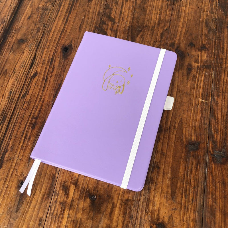 Journal à pois A5 personnalisé, dessin animé Halloween, couverture rigide en cuir PU violet, The Moon Rabbit, seulement 199 $ US/100 pièces -zoom-