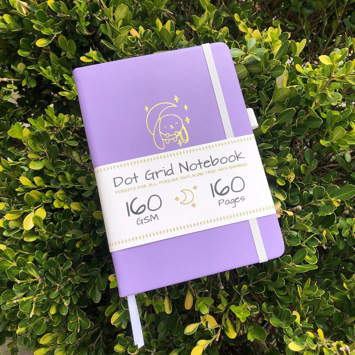 A5 Bullet Dotted Journal Vegan Purple PU Leather Hardcover, The Moon Rabbit - bukenotebook
