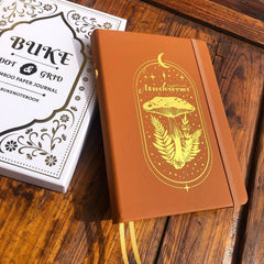 160gsm Bamboo Paper MyStical Mashroom Bullet Dotted Journal A5 PU Leather Hardcover And Gold Edge - bukenotebook