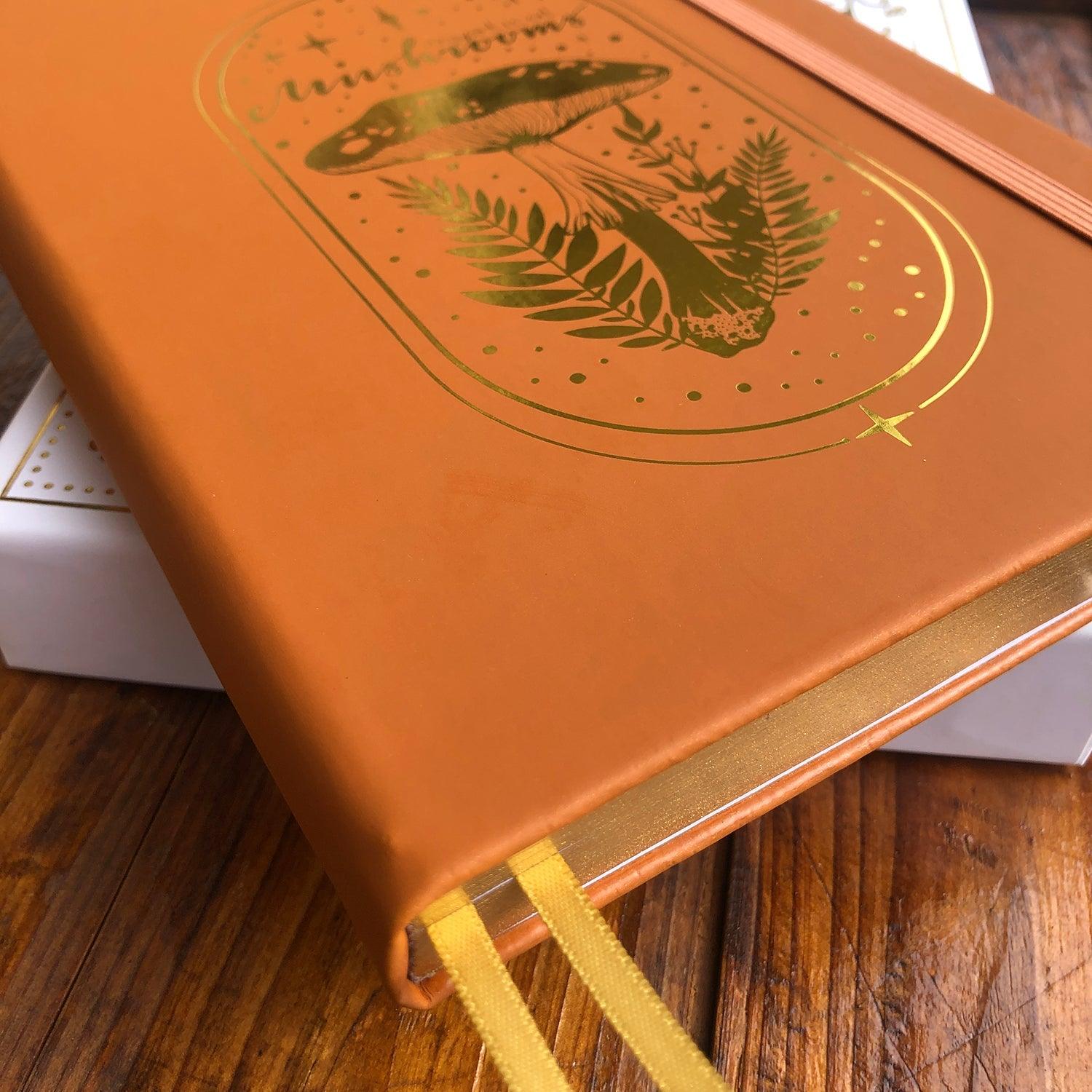 160gsm Bamboo Paper MyStical Mashroom Bullet Dotted Journal A5 PU Leather Hardcover And Gold Edge - bukenotebook