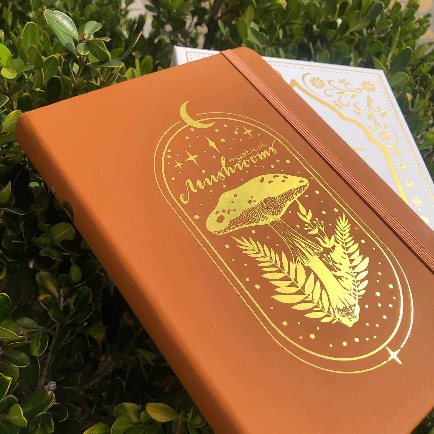 160gsm Bamboo Paper MyStical Mashroom Bullet Dotted Journal A5 PU Leather Hardcover And Gold Edge - bukenotebook
