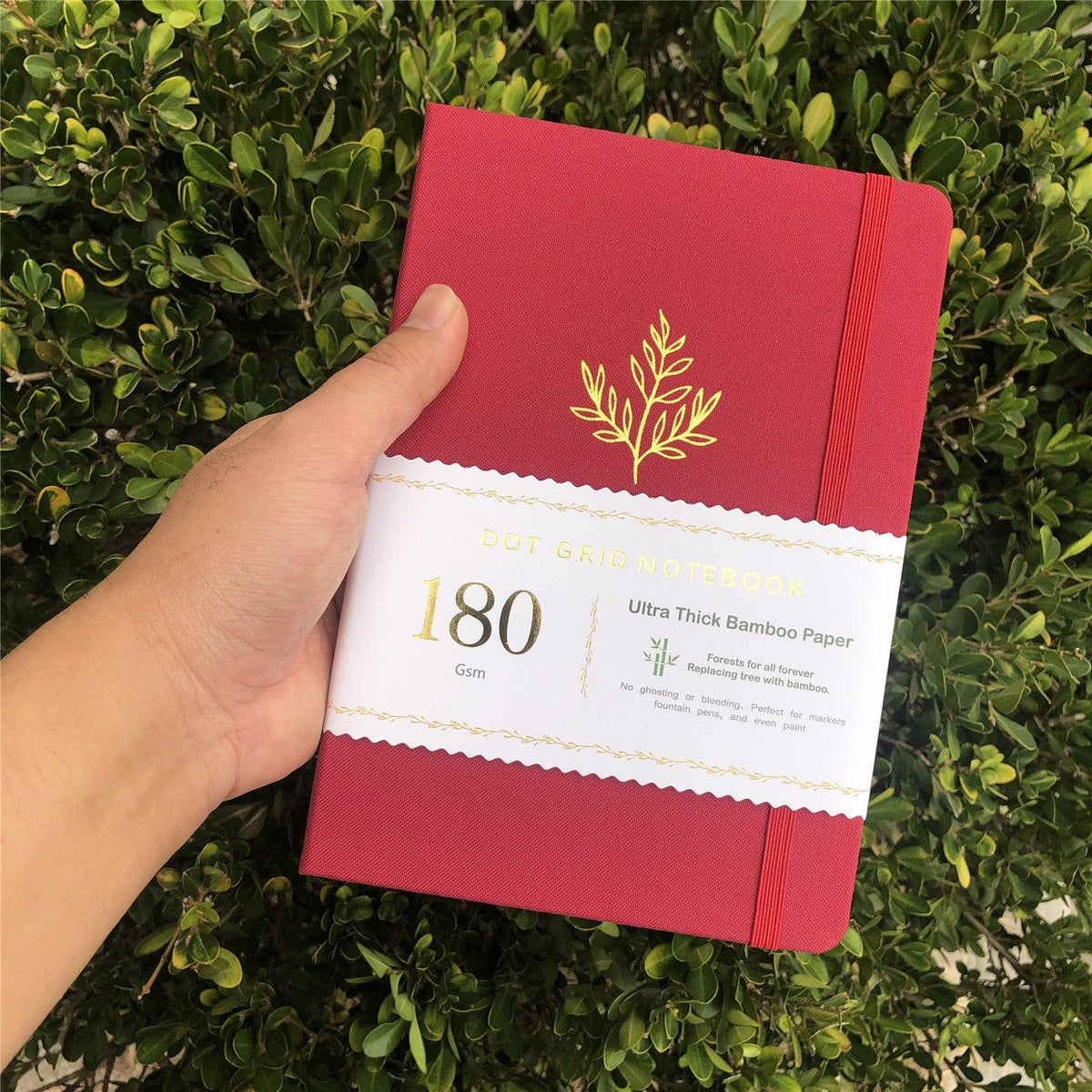180gsm Bamboo Paper BULLET DOTTED JOURNAL Wine Red Waterproof Cover - bukenotebook