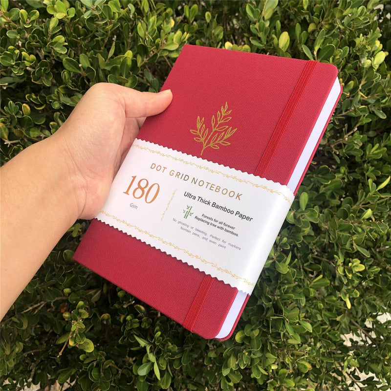 180gsm Bamboo Paper BULLET DOTTED JOURNAL Wine Red Waterproof Cover - bukenotebook