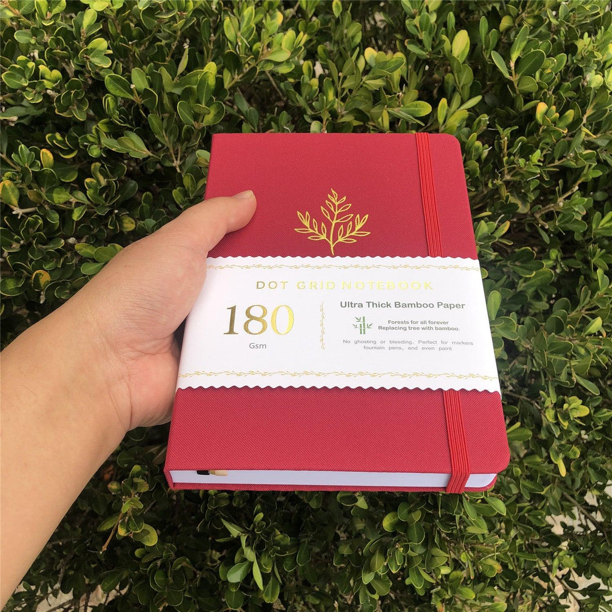180gsm Bamboo Paper BULLET DOTTED JOURNAL Wine Red Waterproof Cover - bukenotebook