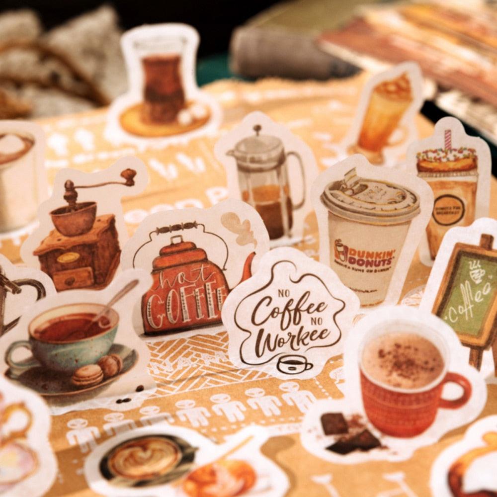 BUKE 4 Styles 200pcs/bag Vintage Coffee Stickers Creative Painting Exhibition Hand Account Decorative Stationery Stickers - bukenotebook