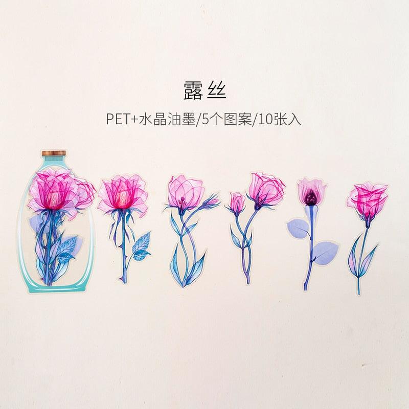 BUKE 8 Designs Beautiful Day Flower Of Life Series Ink PET Sticker Pack Creative Hand Account DIY Decorative Collage Sticker - bukenotebook