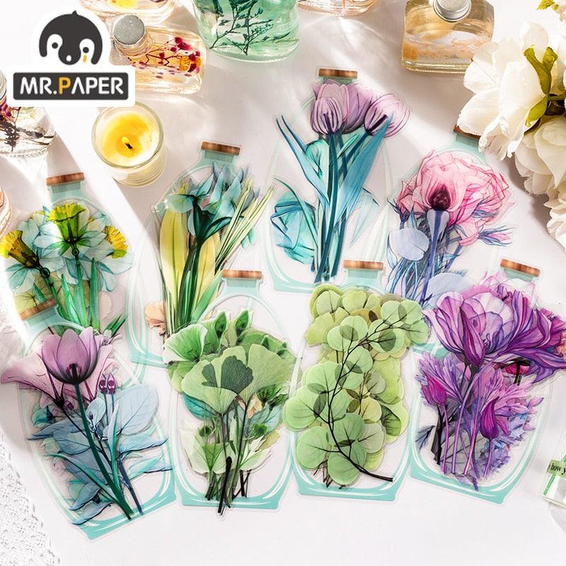 BUKE 8 Designs Beautiful Day Flower Of Life Series Ink PET Sticker Pack Creative Hand Account DIY Decorative Collage Sticker - bukenotebook