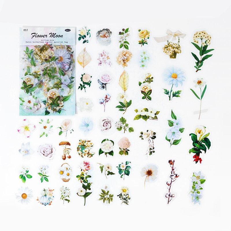 40PCS JOURNALING WASHI Sticker Book Flower Plants Stickers