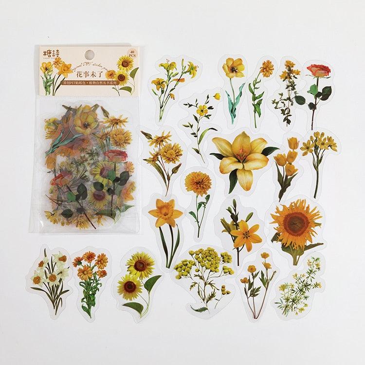 BUKE  40Pcs/Bag Plant Flower Series Decorative Diary Sticker Scrapbook Planner Decorative Stationery Sticker - bukenotebook