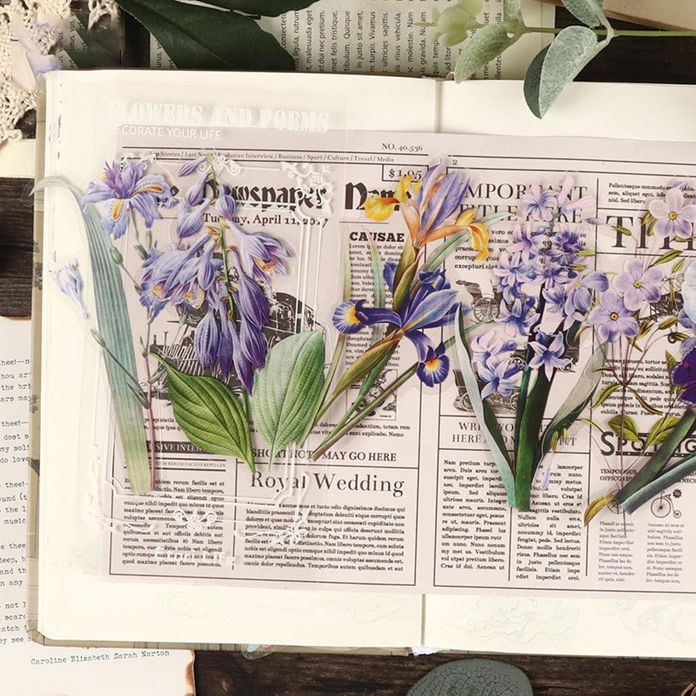 BUKE 6 Styles 6 Pcs/bag Vintage Plant Flower PET Sticker Aesthetic Hand Account Material DIY Decorative Stationery Sticker - bukenotebook