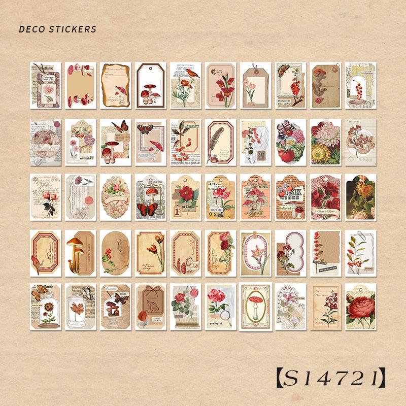 BUKE 4 Styles 50pcs/book Vintage Butterfly Washi Sticker Book Aesthetic Plant DIY Hand Account Material Decorative Stickers - bukenotebook