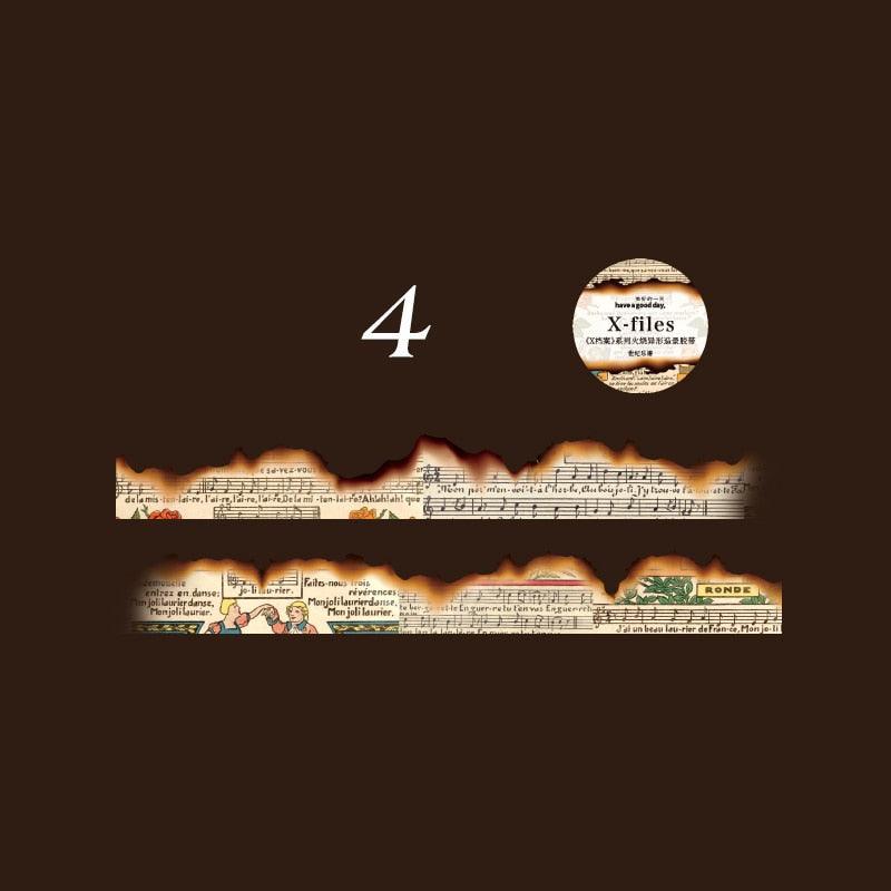 BUKE 8 Styles 300cm Vintage Burning Shaped Washi Tape Literary Old Newspaper DIY Hand Account Decorative Sticker Washi Tape - bukenotebook