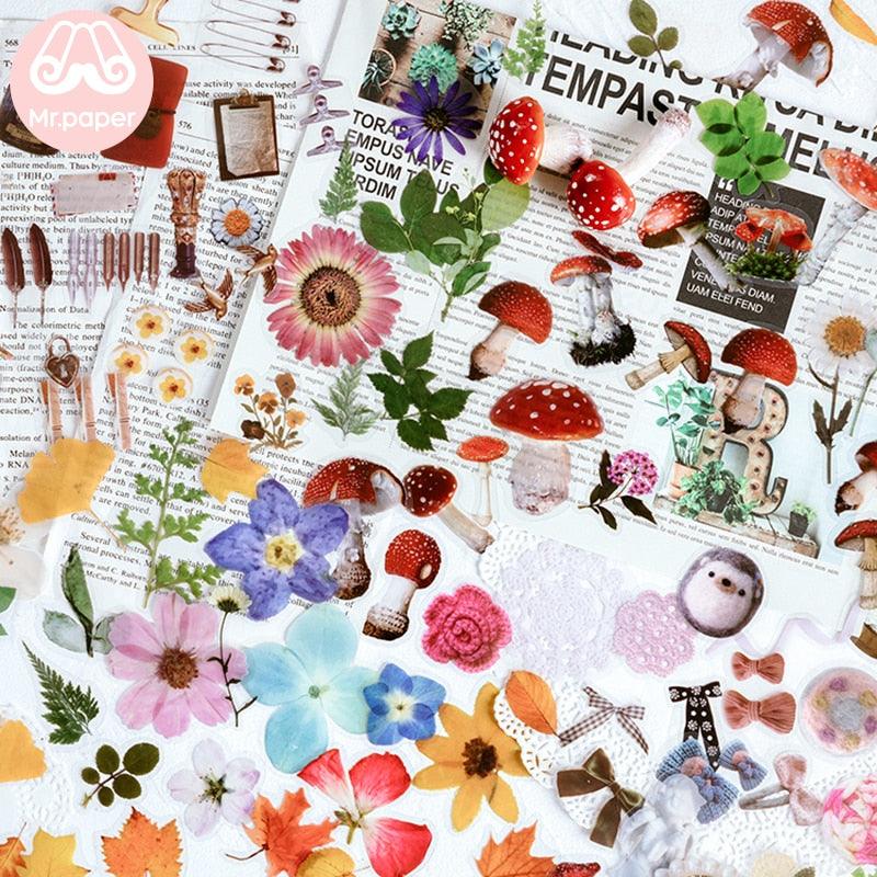 Mr.paper 6 Styles 100Pcs/Bag Vintage Botanical Stickers Aesthetic Flowers  Hand Account Material Decorative Stationery Sticker