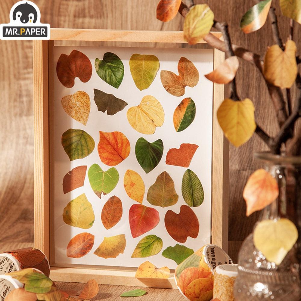 BUKE 8 Styles Aesthetic Leaves Washi Tape Stickers Creative Literary DIY Fallen Leaves Hand Account Decorative masking tape - bukenotebook