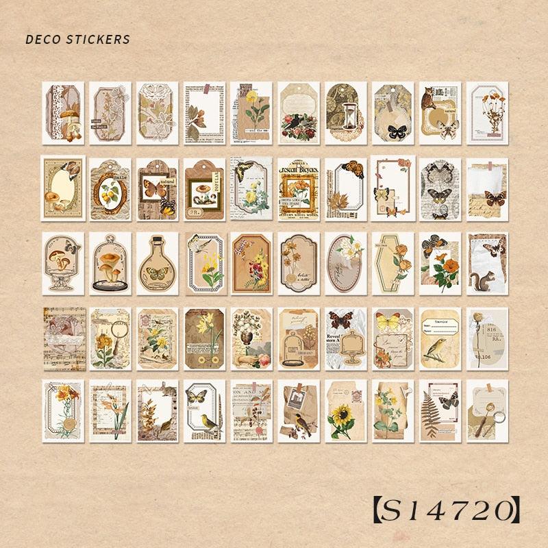 BUKE 4 Styles 50pcs/book Vintage Butterfly Washi Sticker Book Aesthetic Plant DIY Hand Account Material Decorative Stickers - bukenotebook
