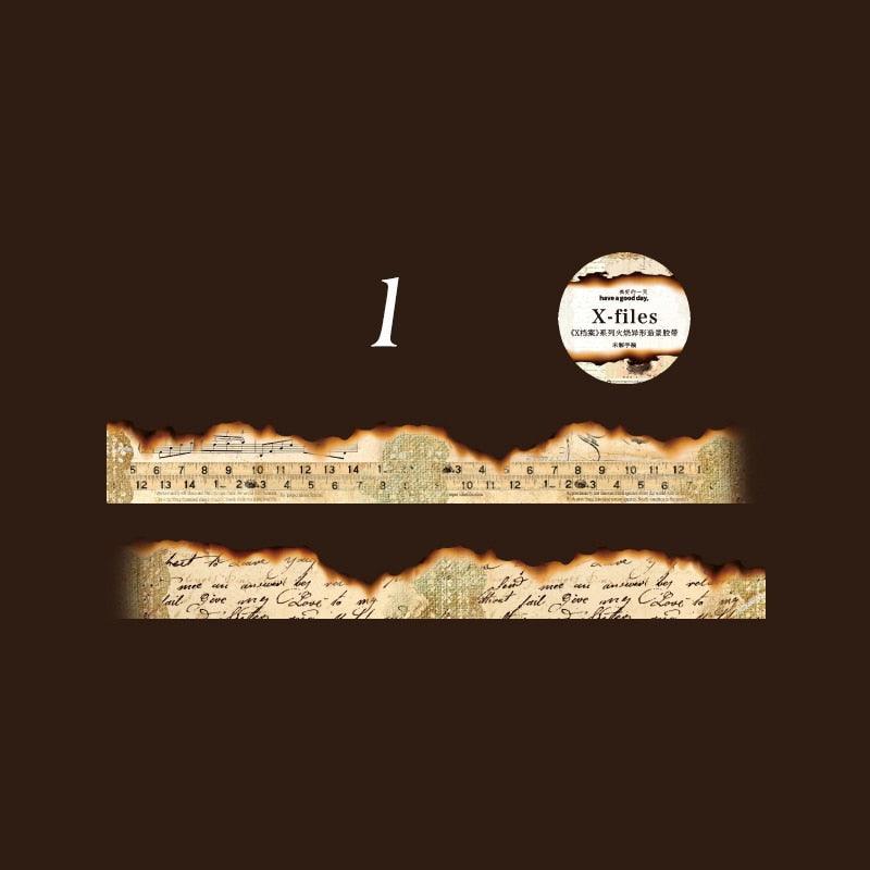 BUKE 8 Styles 300cm Vintage Burning Shaped Washi Tape Literary Old Newspaper DIY Hand Account Decorative Sticker Washi Tape - bukenotebook