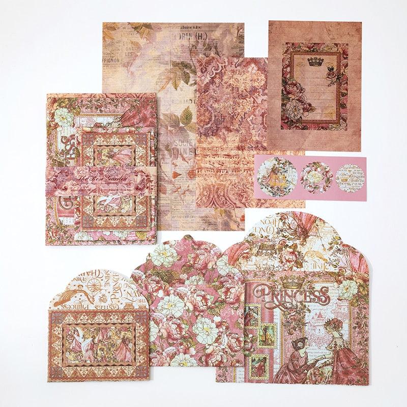 BUKE 6 Styles 7Pcs/Set Vintage Flower Envelope Set Literary Classical Writable Letter Paper Sealing Sticker Envelope Set - bukenotebook