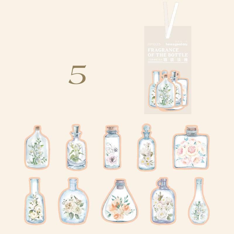 BUKE 6 Styles 20Pcs/Bag Aesthetic Flower Sticker Literary Glass Bottle Plant Hand Account Decoration Stationery Sticker - bukenotebook