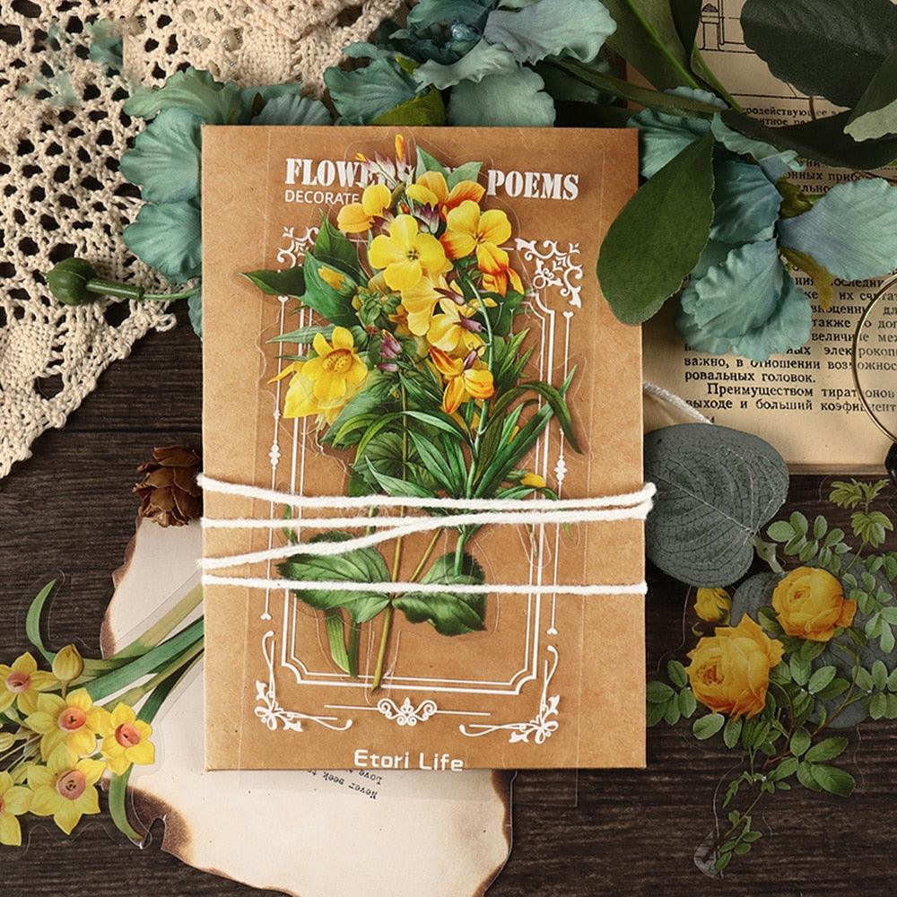 BUKE 6 Styles 6 Pcs/bag Vintage Plant Flower PET Sticker Aesthetic Hand Account Material DIY Decorative Stationery Sticker - bukenotebook