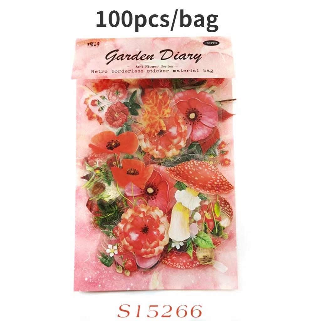 BUKE 6 Styles 100Pcs/Bag Vintage Botanical Stickers Aesthetic Flowers Hand Account Material Decorative Stationery Sticker - bukenotebook