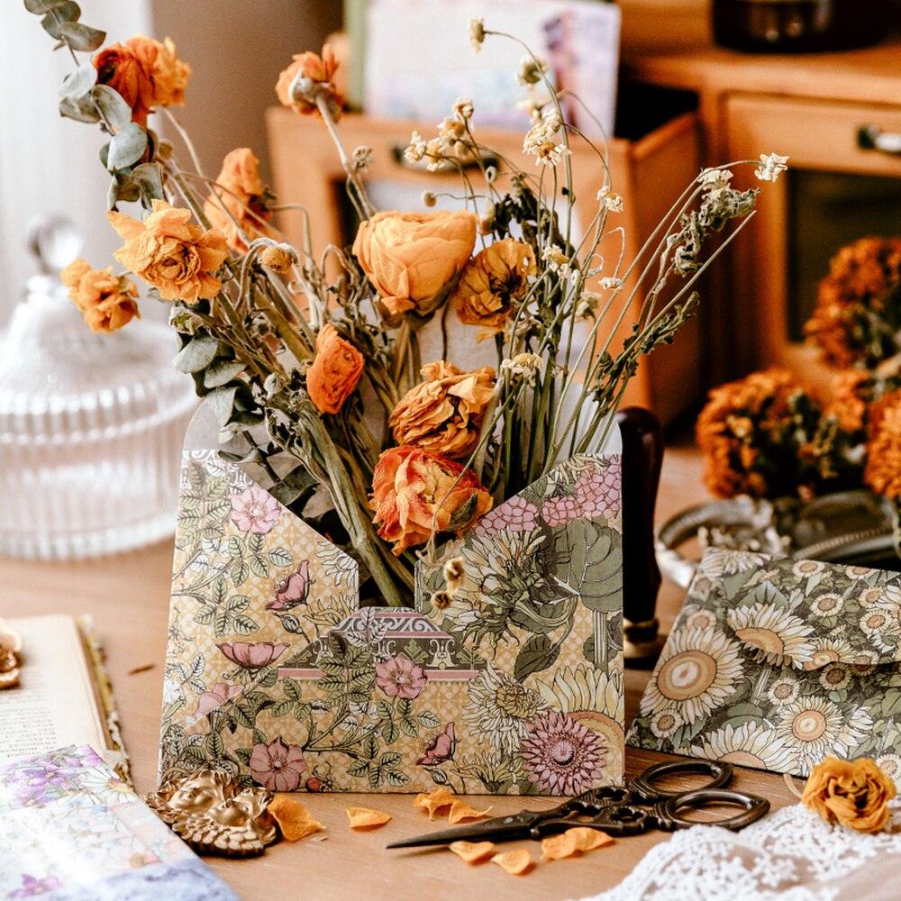 BUKE 6 Styles 7Pcs/Set Vintage Flower Envelope Set Literary Classical Writable Letter Paper Sealing Sticker Envelope Set - bukenotebook