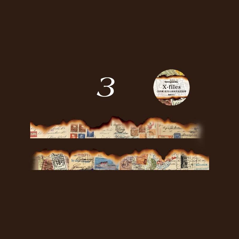 BUKE 8 Styles 300cm Vintage Burning Shaped Washi Tape Literary Old Newspaper DIY Hand Account Decorative Sticker Washi Tape - bukenotebook